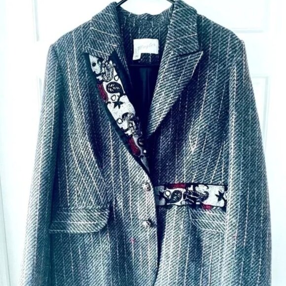 MUGLER VINTAGE WOOL TEXTURED BLAZER PINK STRIPES  SIZE 46 THIERRY MUGLER - Picture 1 of 15